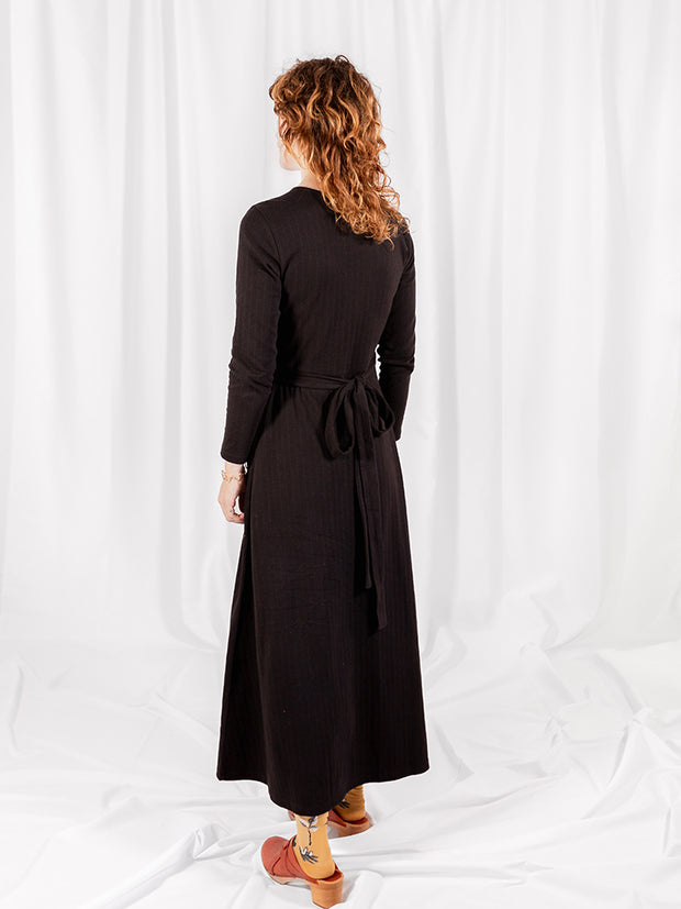 Katie Maxi Wrap Dress Black Rib Knit