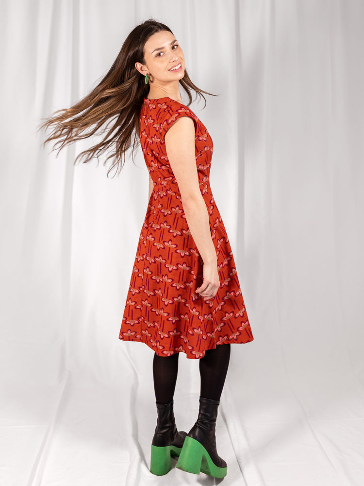 Marseille Dress Mod Daisy Red - Fair Trade | Mata Traders