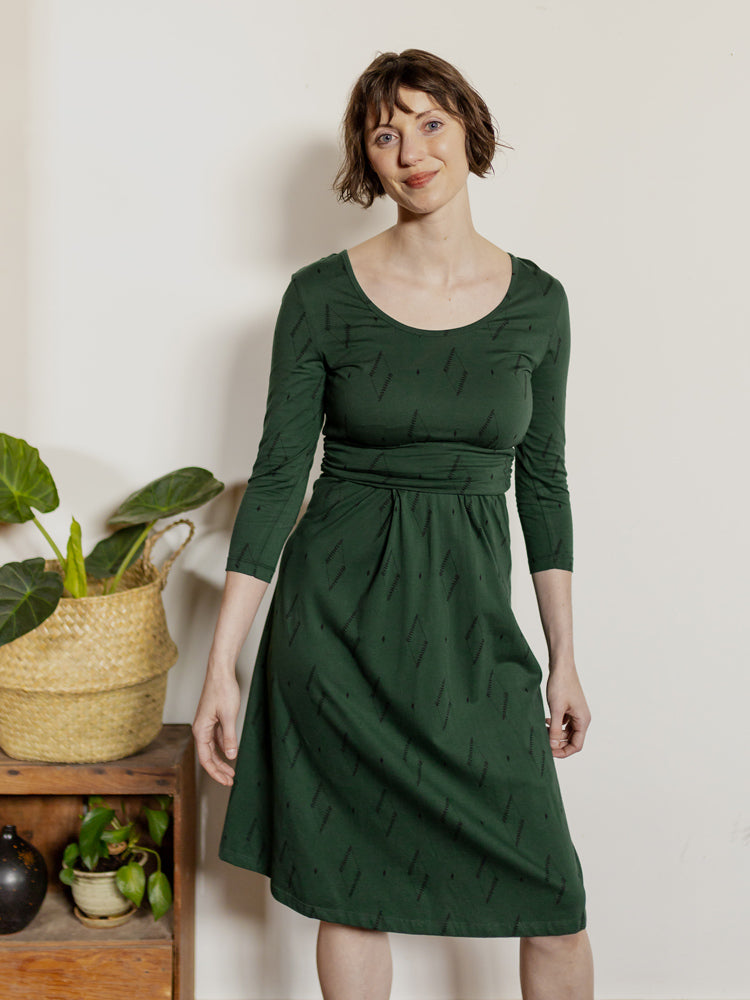 Novela Dress Diamond Vine Dark Sage - Fair Trade Dresses | Mata Traders