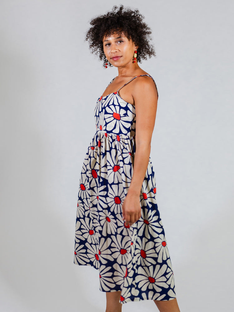 Sofia Midi Dress Navy Floral - Fair Trade Dresses | Mata Traders 