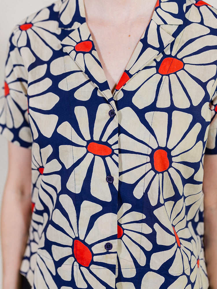 Camp Shirt Navy Floral - Fair Trade Clothing | Mata Traders