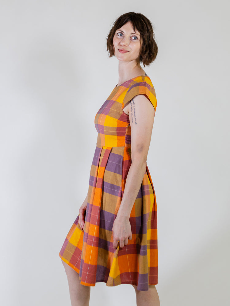 plaid orange dress Greta Surplice Dress in Orange Plaid