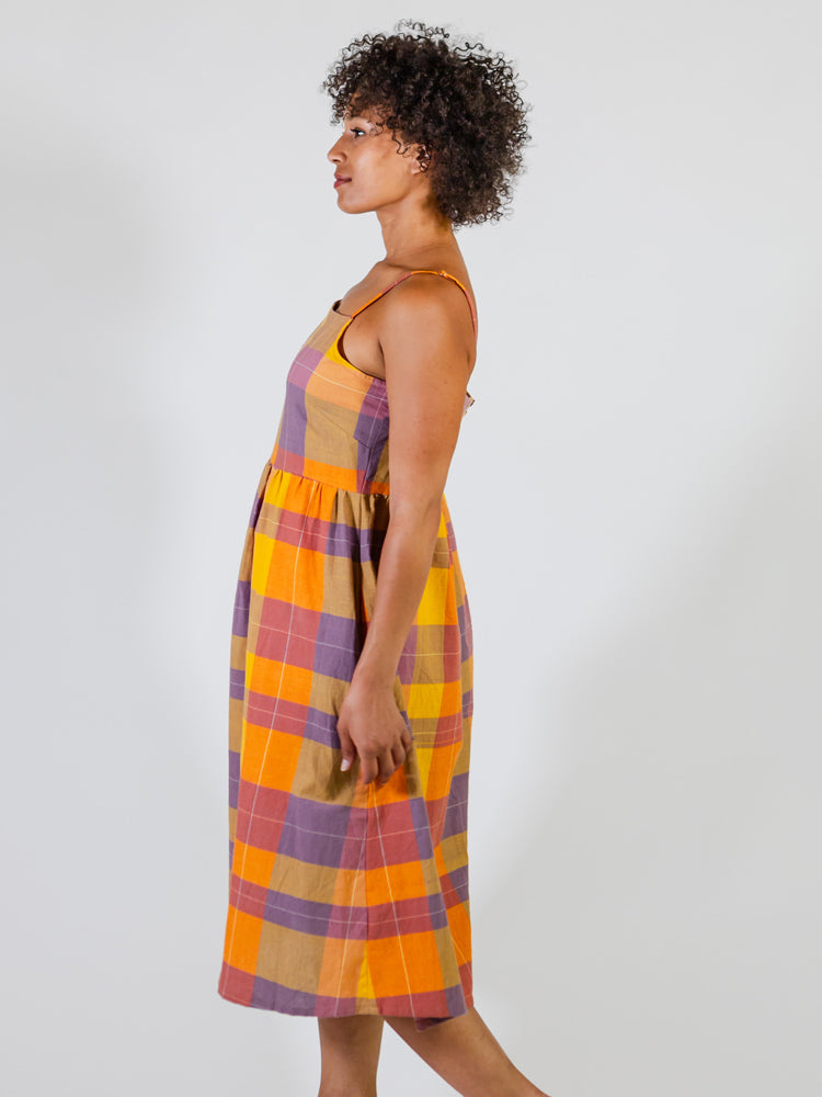 orange plaid dress Ivy Midi Dress Yellow Plaid - Fair Trade Dresses