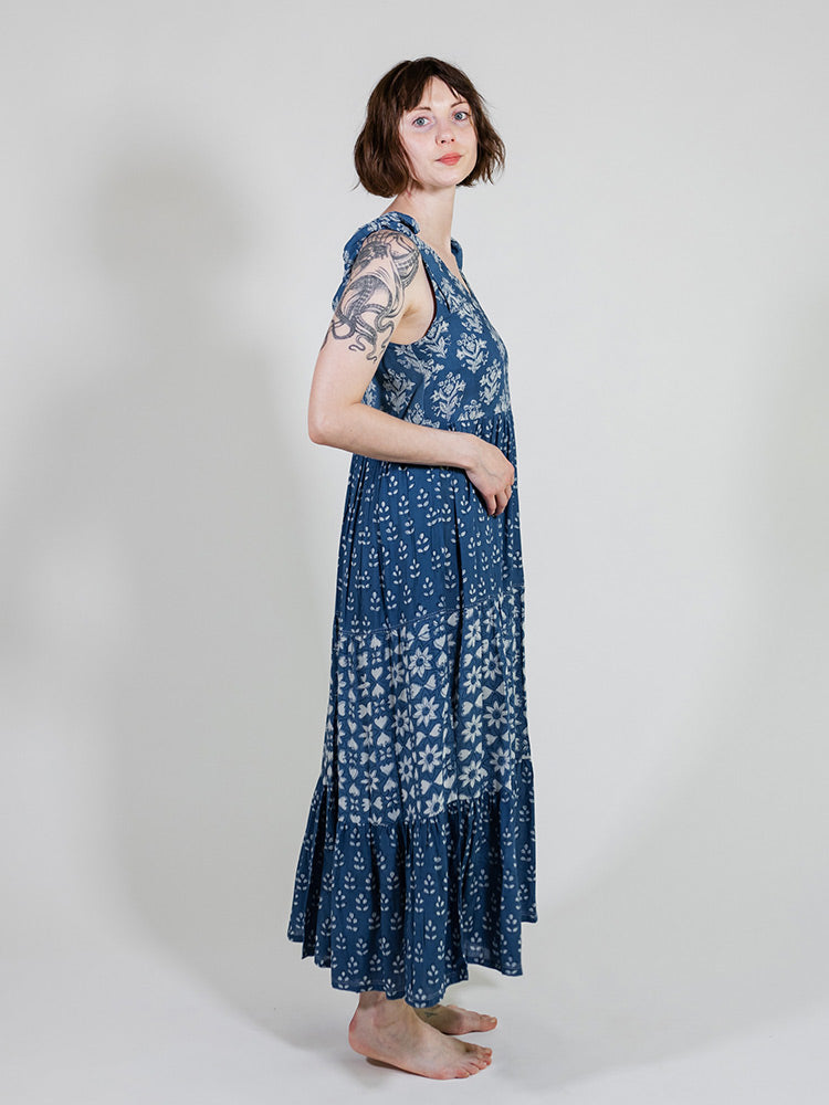 Lorelei Tiered Dress Indigo Trio - Fair Trade Dresses | Mata Traders
