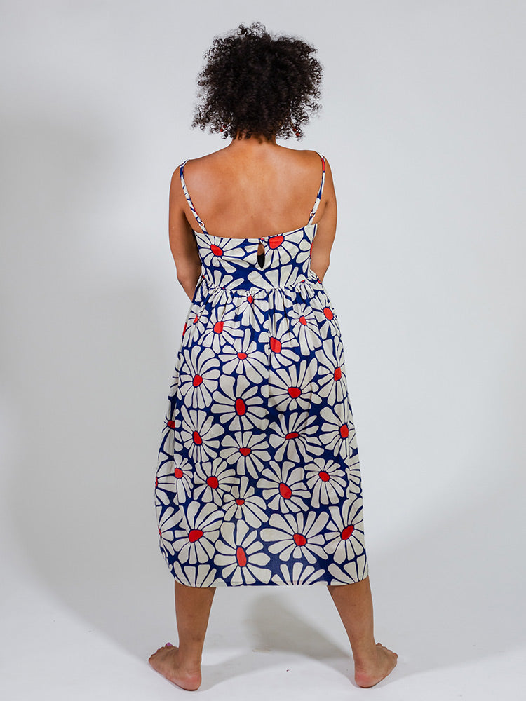 Sofia Midi Dress Navy Floral - Fair Trade Dresses | Mata Traders