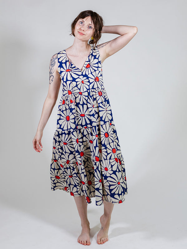 Thais Tiered Sleeveless Dress - Navy Floral