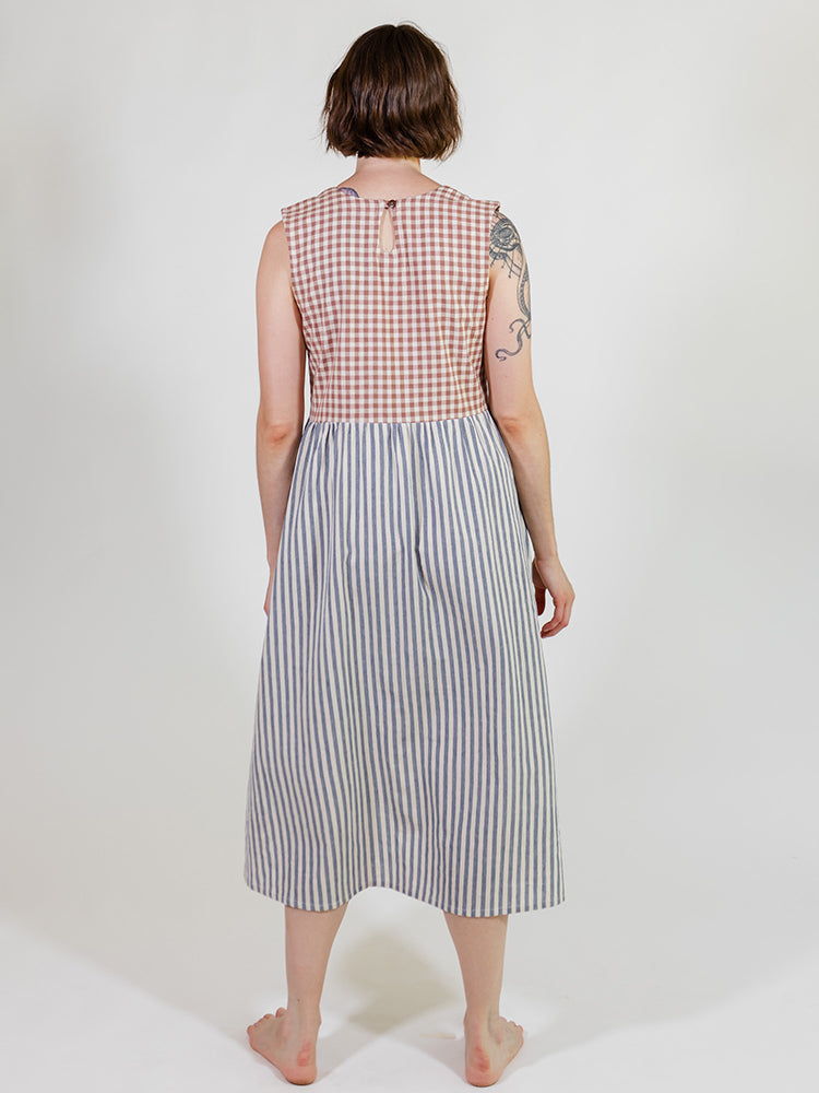Lilah Dress Gingham Stripe Mix - Fair Trade Dresses | Mata