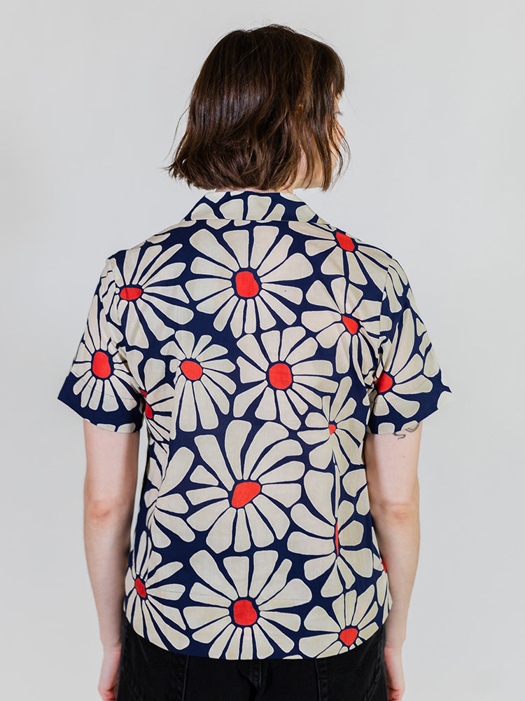 Y’s / 2024PFALL CUPRO FLOWER PATTERN DOUBLE FRONT PLACKET BLOUSE/2 Camp Shirt Navy Floral - Fair Trade Clothing | Mata Traders