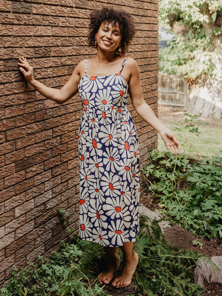 Sofia Midi Dress Navy Floral - Fair Trade Dresses | Mata Traders