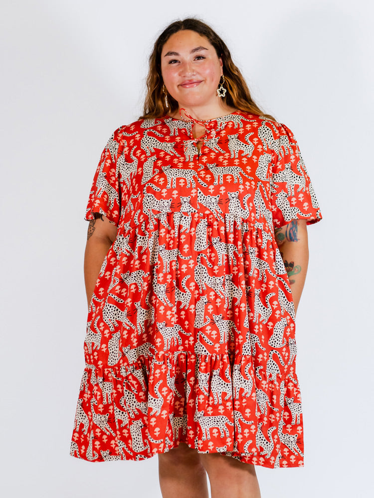 Adelaide Tiered Plus Size Mini Dress Poppy Leopard - Fair Trade Dresses | Mata Traders Poppy Leopard / 1x Adelaide Tiered Plus Size Mini Dress Poppy Leopard - Fair Trade Dresses | Mata Traders Poppy Leopard / 1x