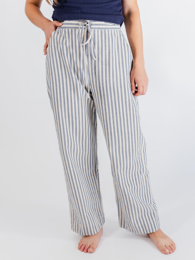 Emmy Blue Pinstripe Drawstring Pants - Fair Trade Clothing | Mata