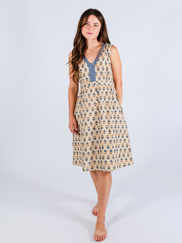 Jaya Sleeveless Dress Blue Floral - Fair Trade Dresses | Mata Traders Blue Floral / M Jaya Sleeveless Dress Blue Floral - Fair Trade Dresses | Mata Traders Blue Floral / M