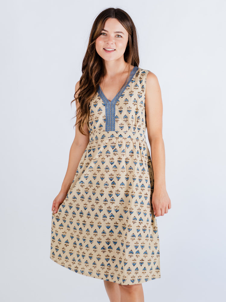 Jaya Sleeveless Dress Blue Floral - Fair Trade Dresses | Mata Traders Blue Floral / L Jaya Sleeveless Dress Blue Floral - Fair Trade Dresses | Mata Traders Blue Floral / L