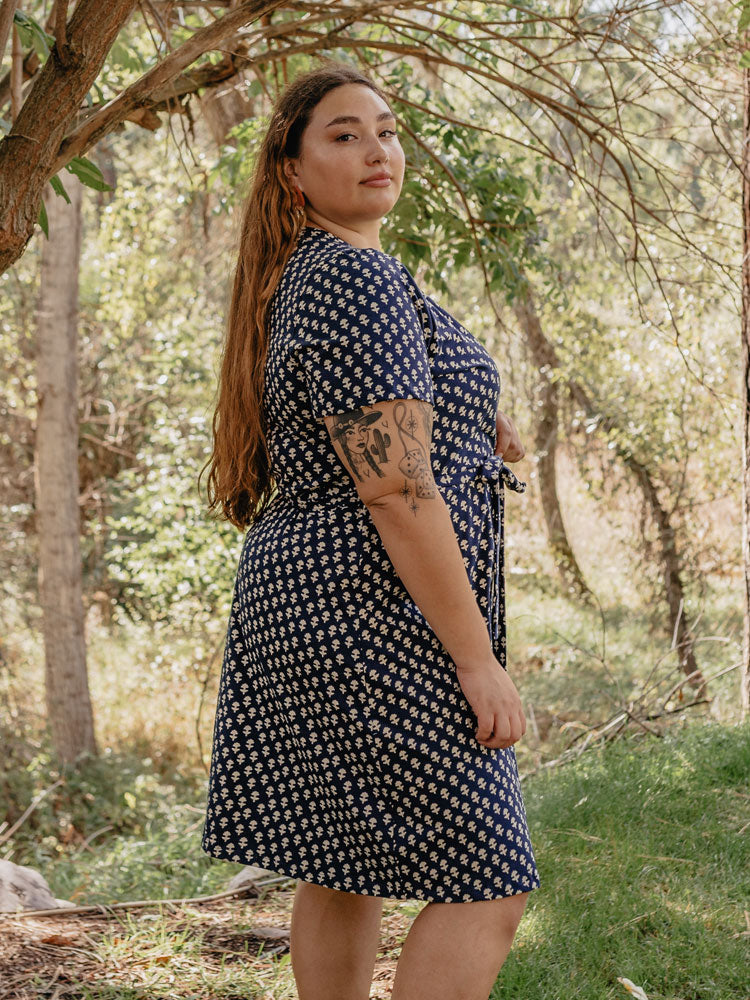 Katie Plus Size Wrap Dress Micro Floral Navy - Fair Trade Dresses Katie Plus Size Wrap Dress Micro Floral Navy - Fair Trade Dresses