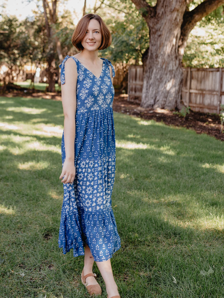 Lorelei Tiered Dress Indigo Trio - Fair Trade Dresses | Mata Traders