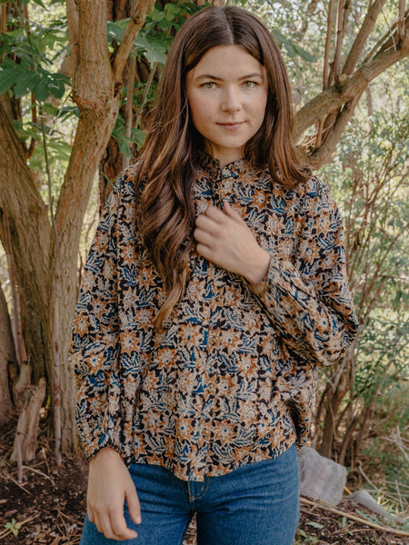 Stella Womens Sunflower Black Blouse - Fair Trade Fashion | Mata