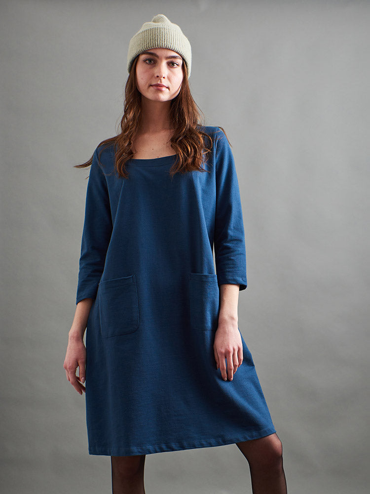 Sylvan Fall Winter Blue Shift Dress | Fair Trade Dresses | Mata Traders Loop Knit Blue / L Sylvan Fall Winter Blue Shift Dress | Fair Trade Dresses | Mata Traders Loop Knit Blue / L