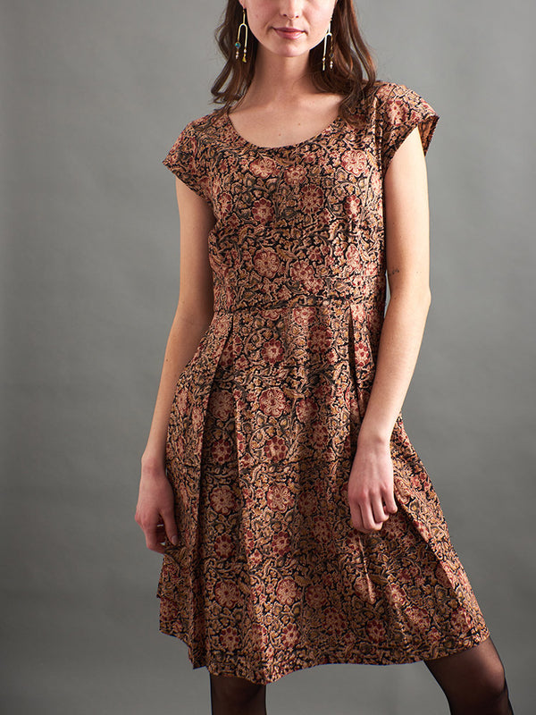 Vintage Pleat Dress - Black Floral