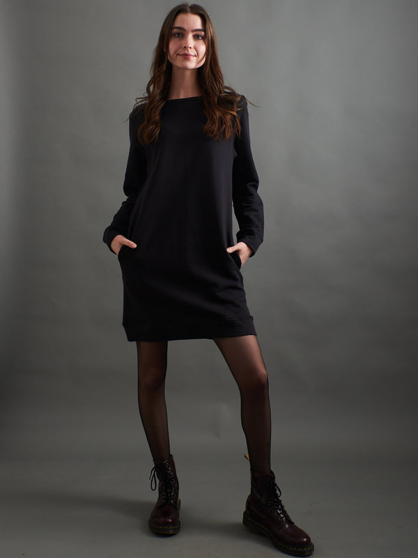 Sweatshirt Dress - Black Loop Knit