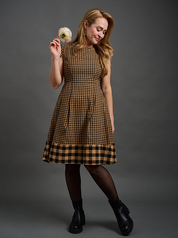 Devonshire Dress - Black and Tan Small Gingham