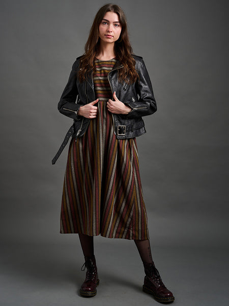 Kavita Brown Stripe Midi Dress - Fair Trade | Mata Traders