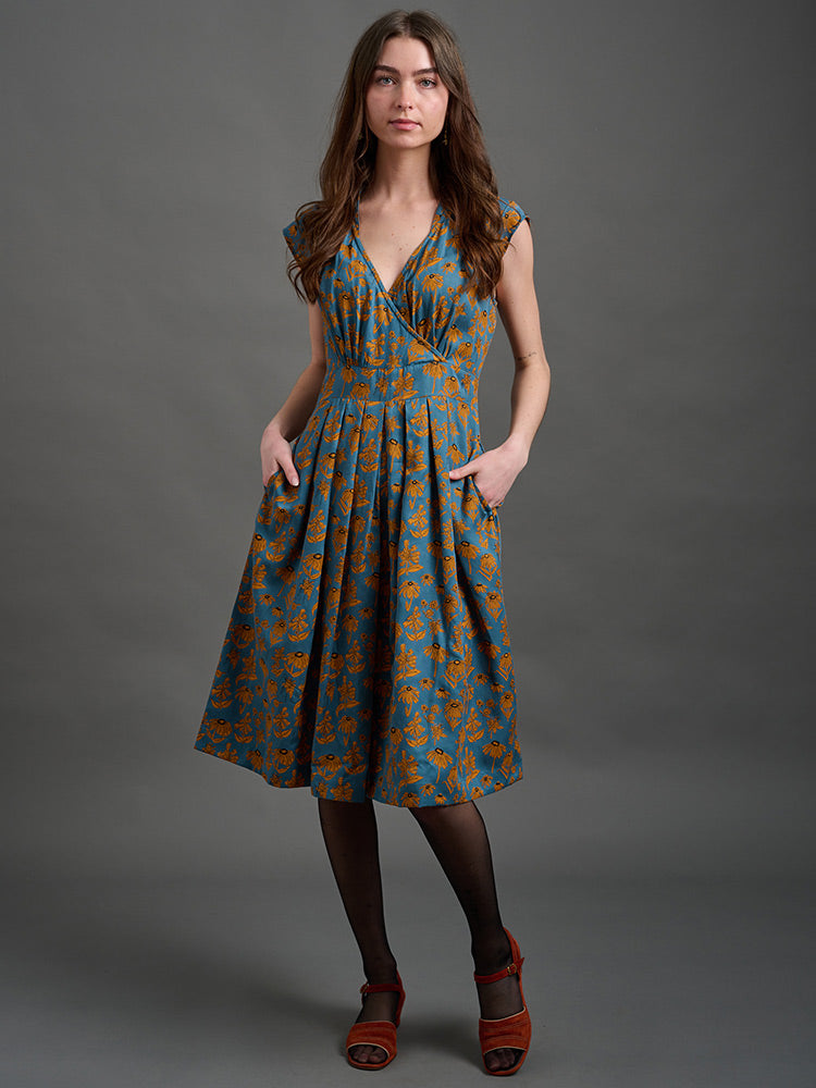 Lucille Dress Teal Floral - Fair Trade Dresses | Mata Traders Lucille Dress Teal Floral - Fair Trade Dresses | Mata Traders