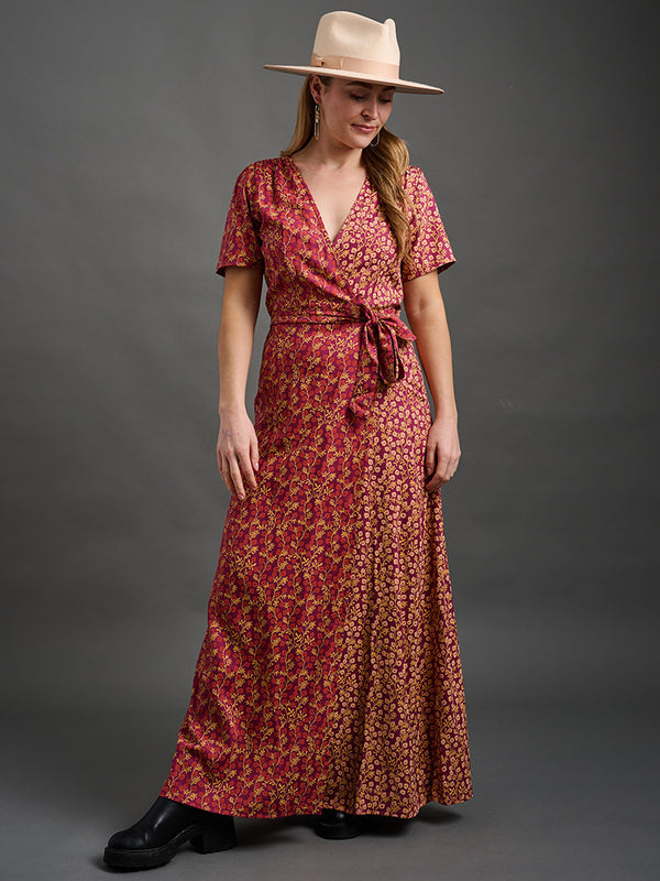 Wrap Maxi Dress - Berry Poppy Mix