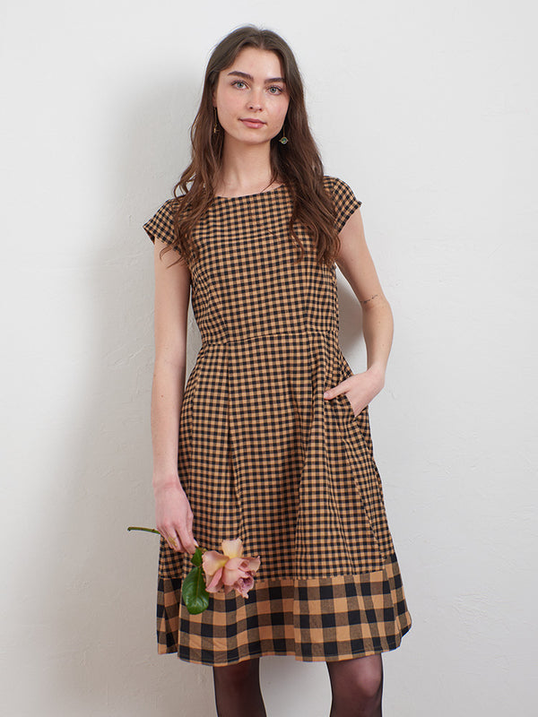 Devonshire Dress - Black and Tan Small Gingham