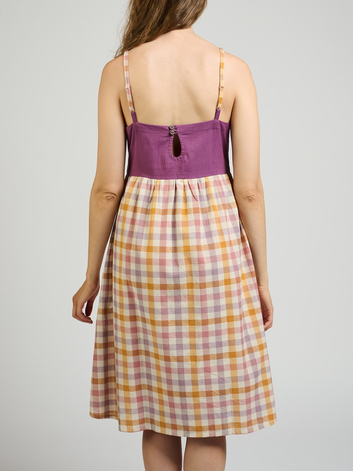 Ivy Midi Dress Blush Plaid - Fair Trade Dresses | Mata Traders