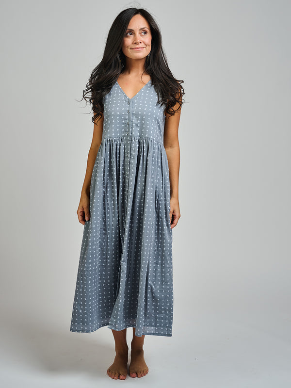 Olivia Dress - Slate Blue Dots