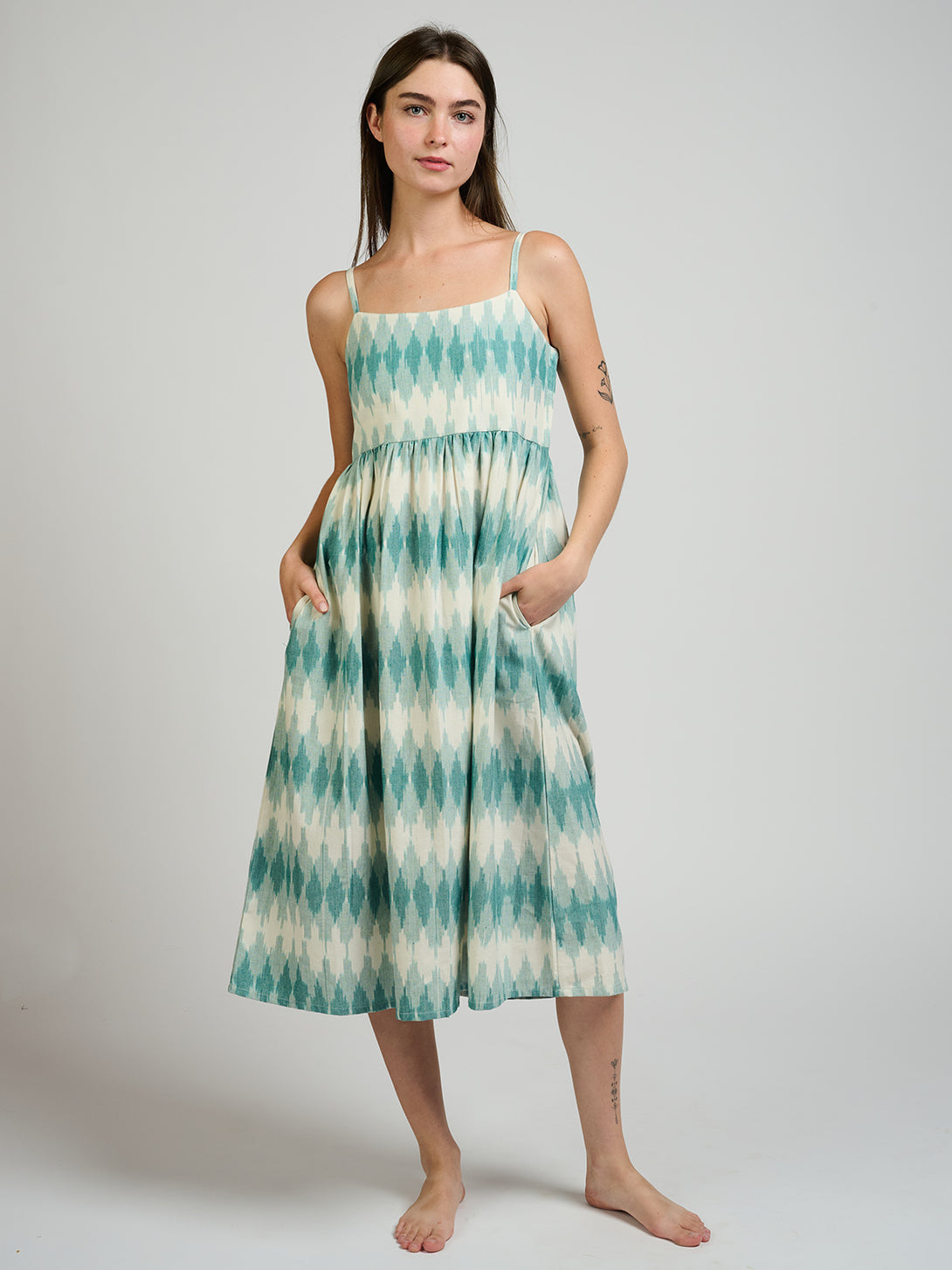 sofia midi dress Sofia Midi Dress Teal Ikat - Fair Trade Dresses
