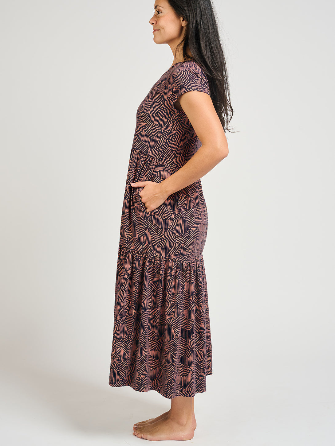 Tiered Jersey Dress Tree Rings Blue - Fair Trade Dresses | Mata Traders Tiered Jersey Dress Tree Rings Blue - Fair Trade Dresses | Mata Traders