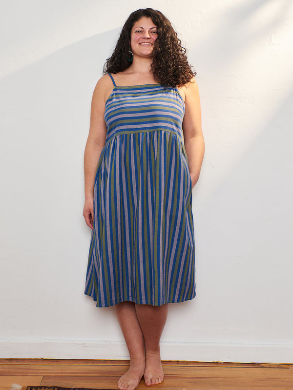 Ivy Midi Dress Hidden Pockets - Lavender Stripe Print - Mata Traders