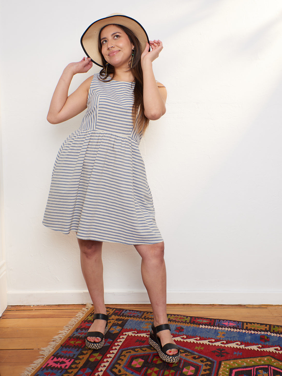 Nadiya Dress Pinstripe Blue - Fair Trade Dresses | Mata Traders Pinstripe Blue / XL Nadiya Dress Pinstripe Blue - Fair Trade Dresses | Mata Traders Pinstripe Blue / XL