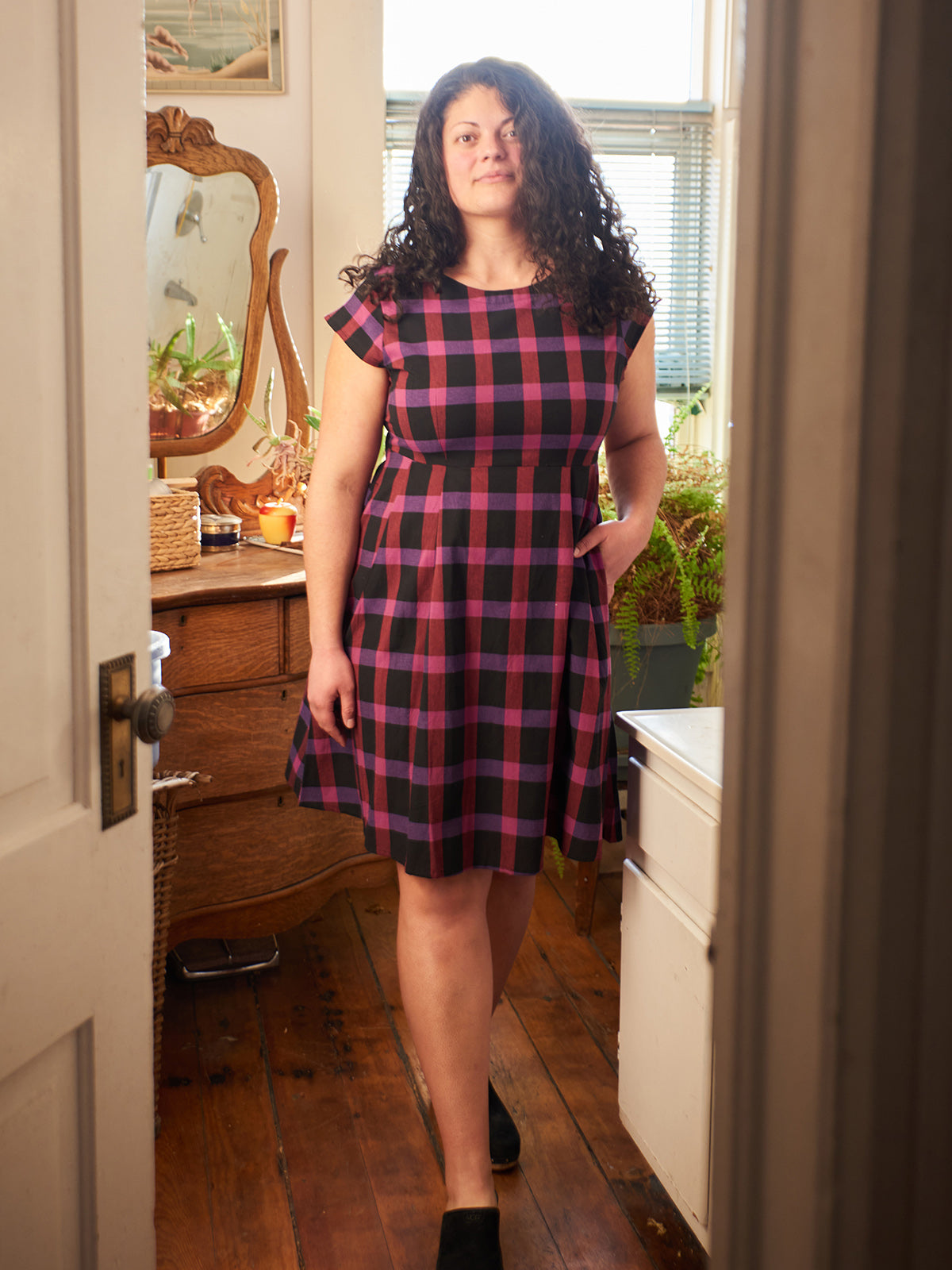 Devonshire Dress Ultra Violet Plaid - Fair Trade Dresses | Mata