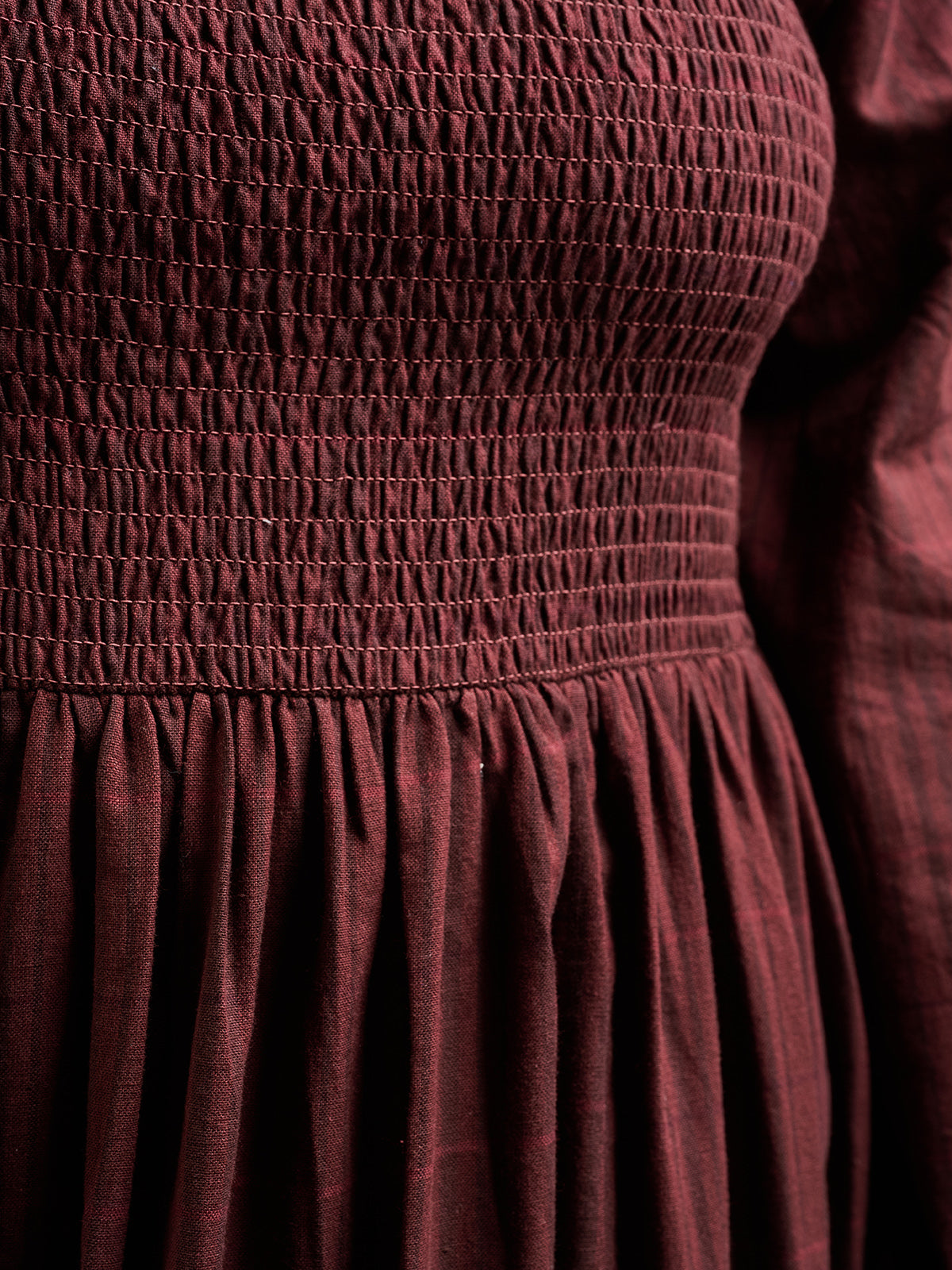 Fair Trade Plus Size Long Maroon Plaid Dress with Pockets | Mata
