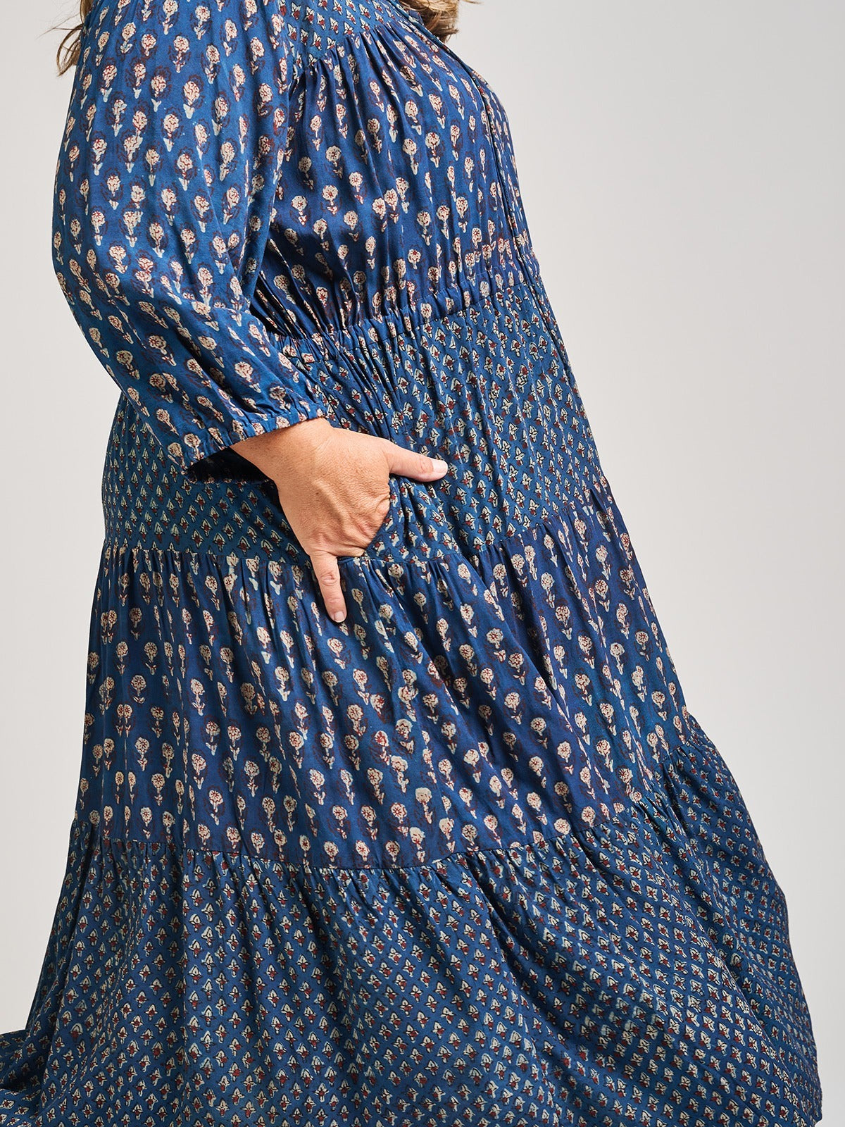 Adriana Plus Size Blue Boho Dress Midnight Floral Mix - Fair Trade