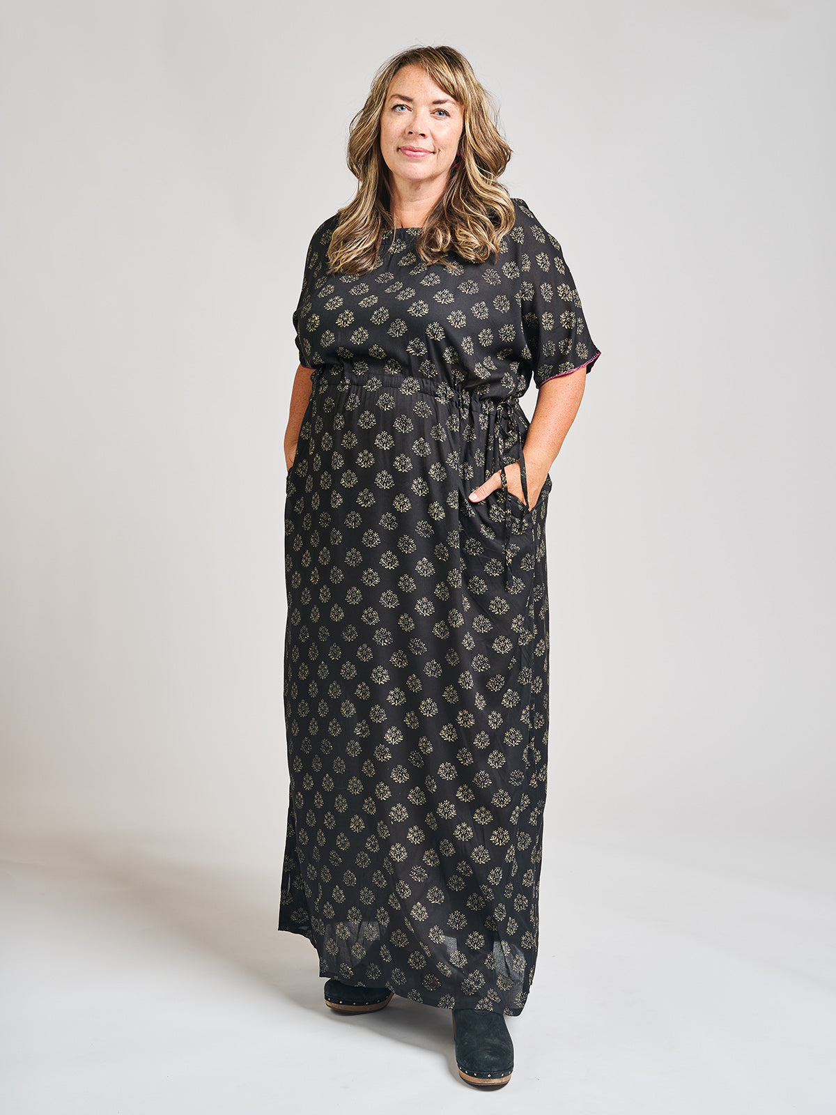 Aimee Maxi Dress Floral Stamp Black - Fair Trade Dresses