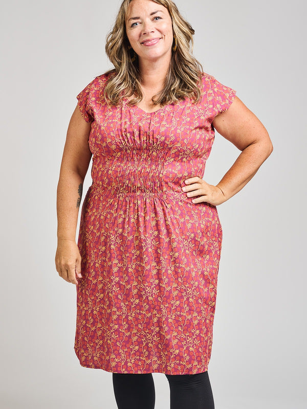 Artsy Traveler Plus Size Dress - Berry Poppy