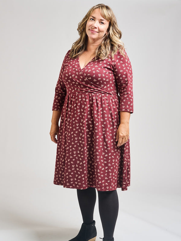 Callie Long Sleeve Plus Size Wrap Dress - Burgundy Bouquet