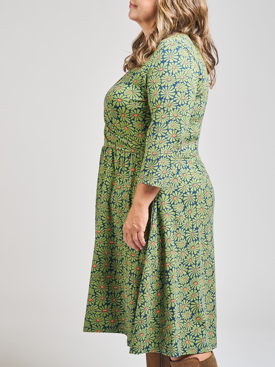 Callie Green Floral Long Sleeve Plus Size Wrap Dress - Fair Trade Dresses | Mata Traders Olive Floral / 1X Callie Green Floral Long Sleeve Plus Size Wrap Dress - Fair Trade Dresses | Mata Traders Olive Floral / 1X