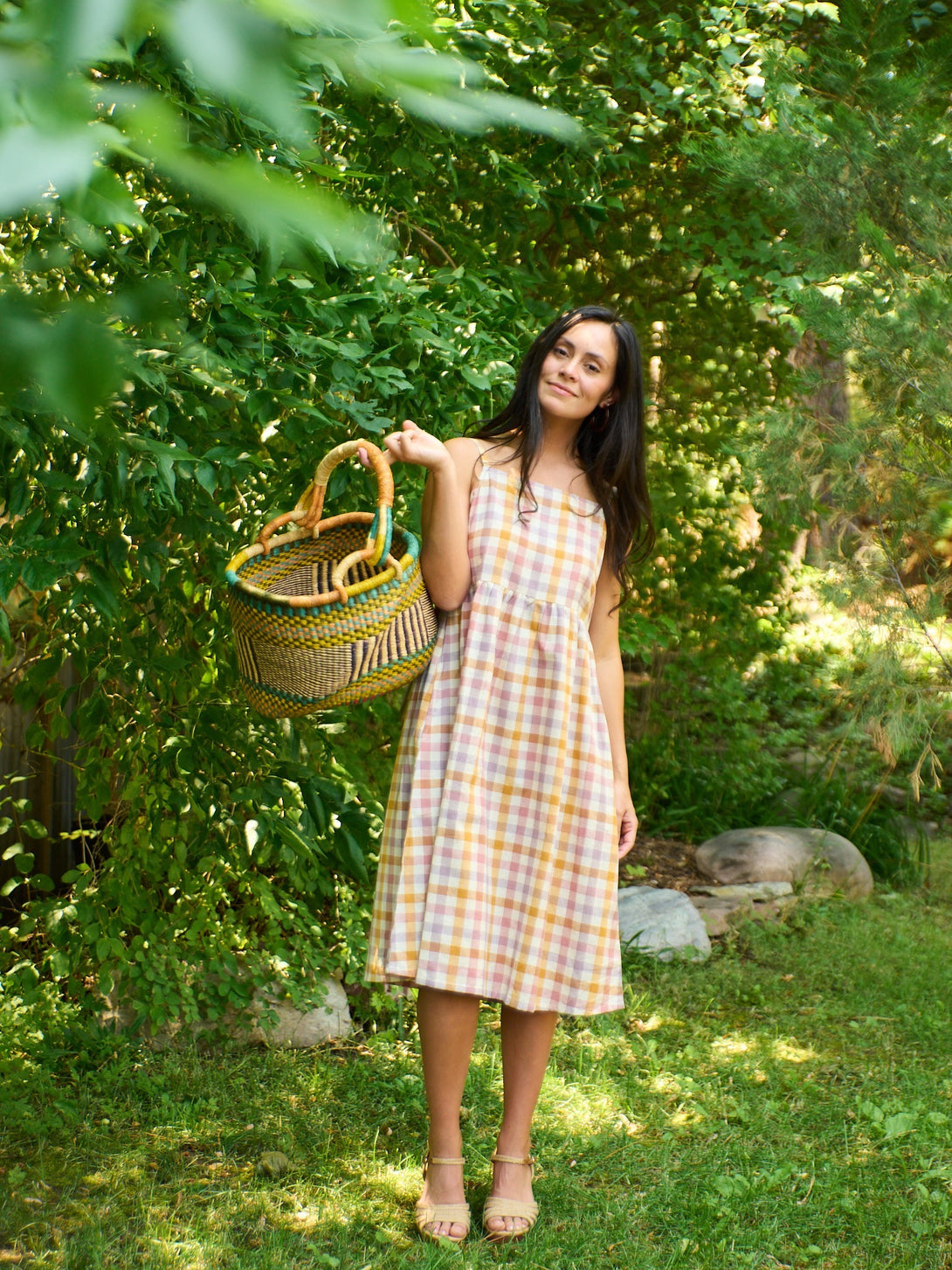 Ivy Midi Dress Pastel Plaid - Fair Trade Dresses | Mata Traders Blush Plaid / M Ivy Midi Dress Pastel Plaid - Fair Trade Dresses | Mata Traders Blush Plaid / M