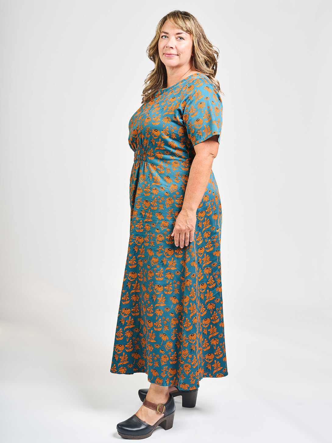 Artsy Traveler Plus Size Midi Dress Teal Floral - Fair Trade Dresses