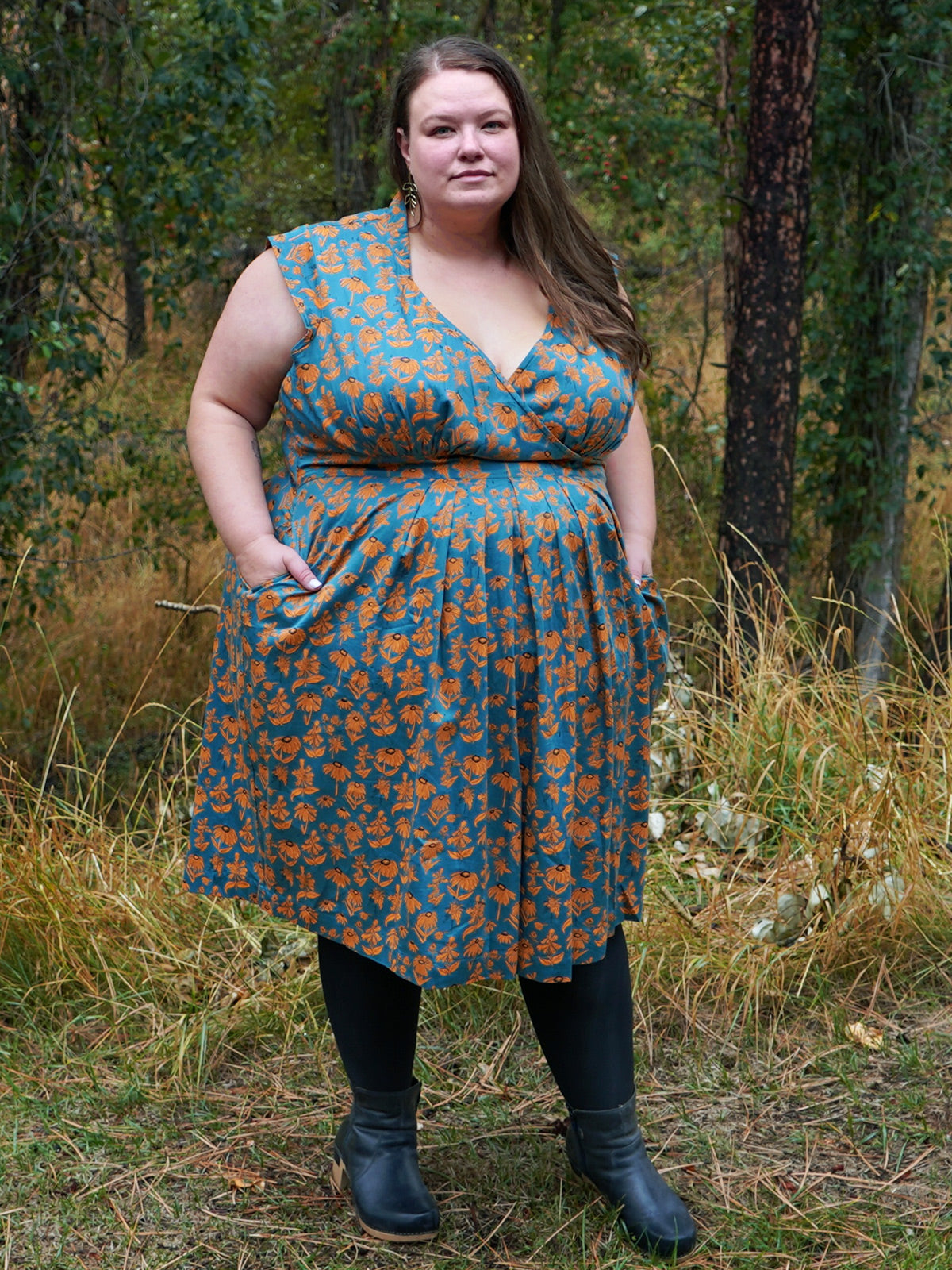 Lucille Plus Size Dress Teal Floral - Fair Trade Dresses | Mata