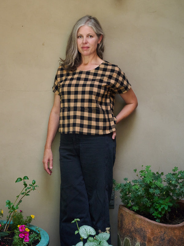 Odelia Top - Black and Tan Gingham