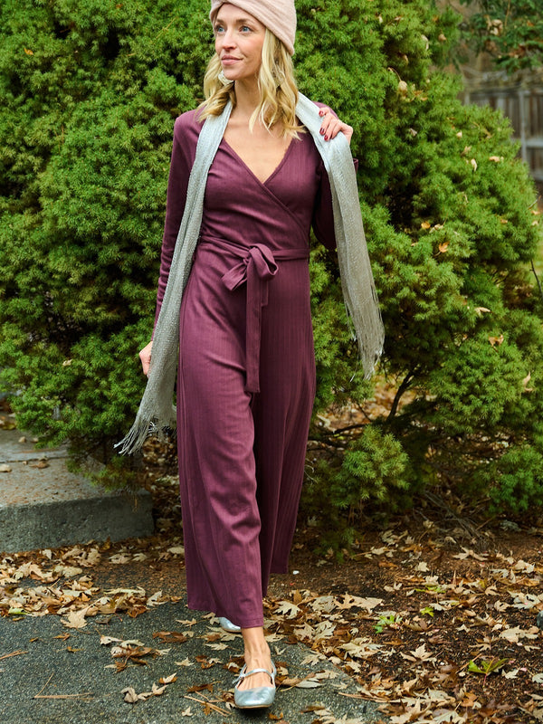 Rita Long Sleeve Jumpsuit - Eggplant Rib Knit