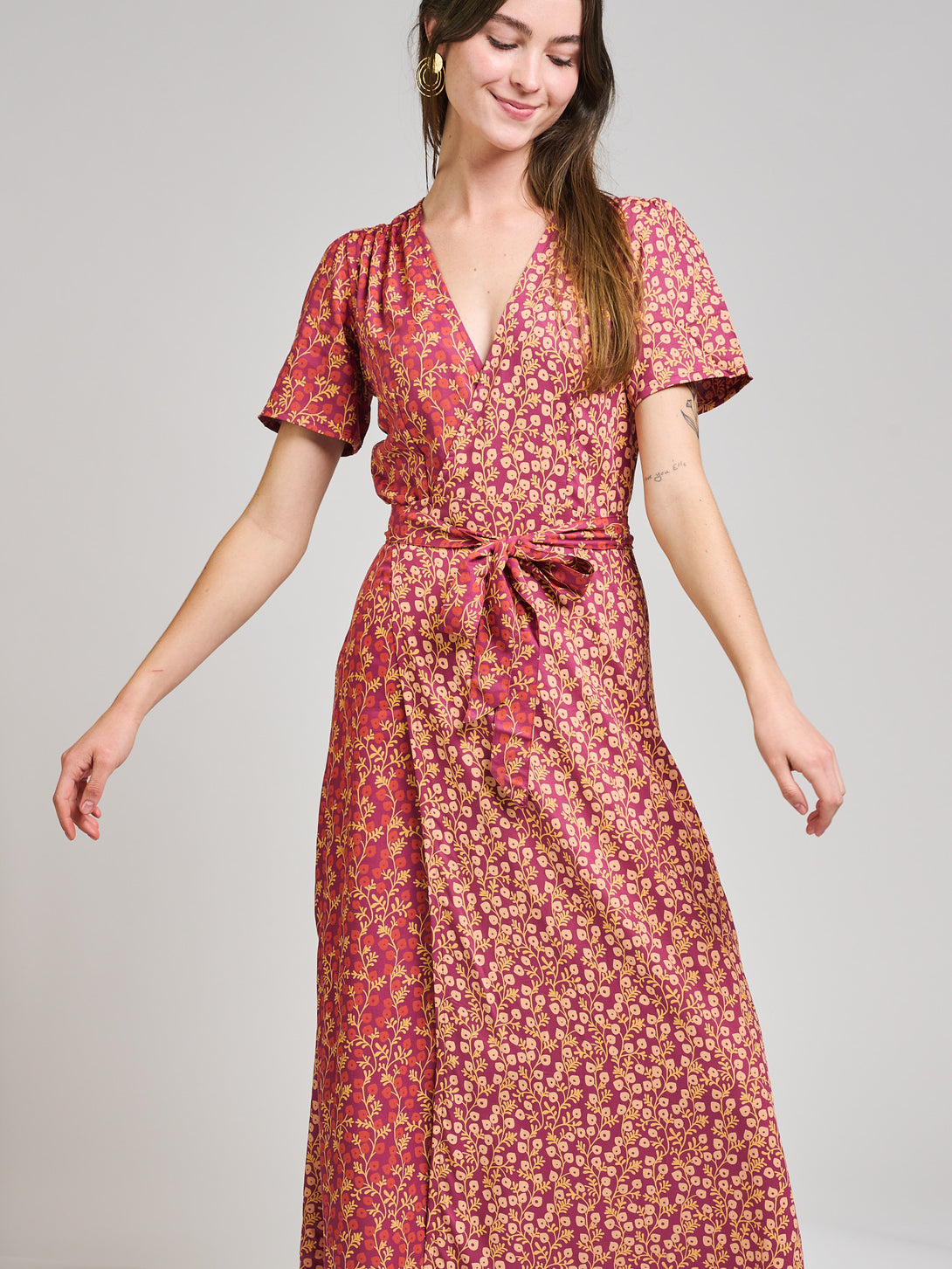 Maxi Wrap Dress Pink Floral - Fair Trade Dresses | Mata Traders Berry Poppy Mix / Xs Maxi Wrap Dress Pink Floral - Fair Trade Dresses | Mata Traders Berry Poppy Mix / Xs