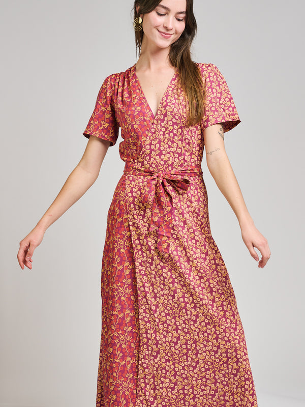 Wrap Maxi Dress - Berry Poppy Mix