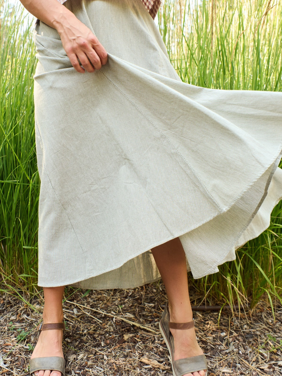 Lucinda Skirt Olive Stripe - Fair Trade Clothing | Mata Traders