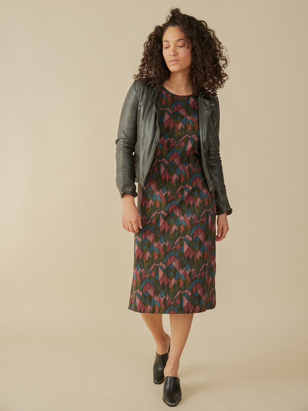 Nova Long Sleeve Fall Geo print T-Shirt Midi Dress with jacket - Mata Traders